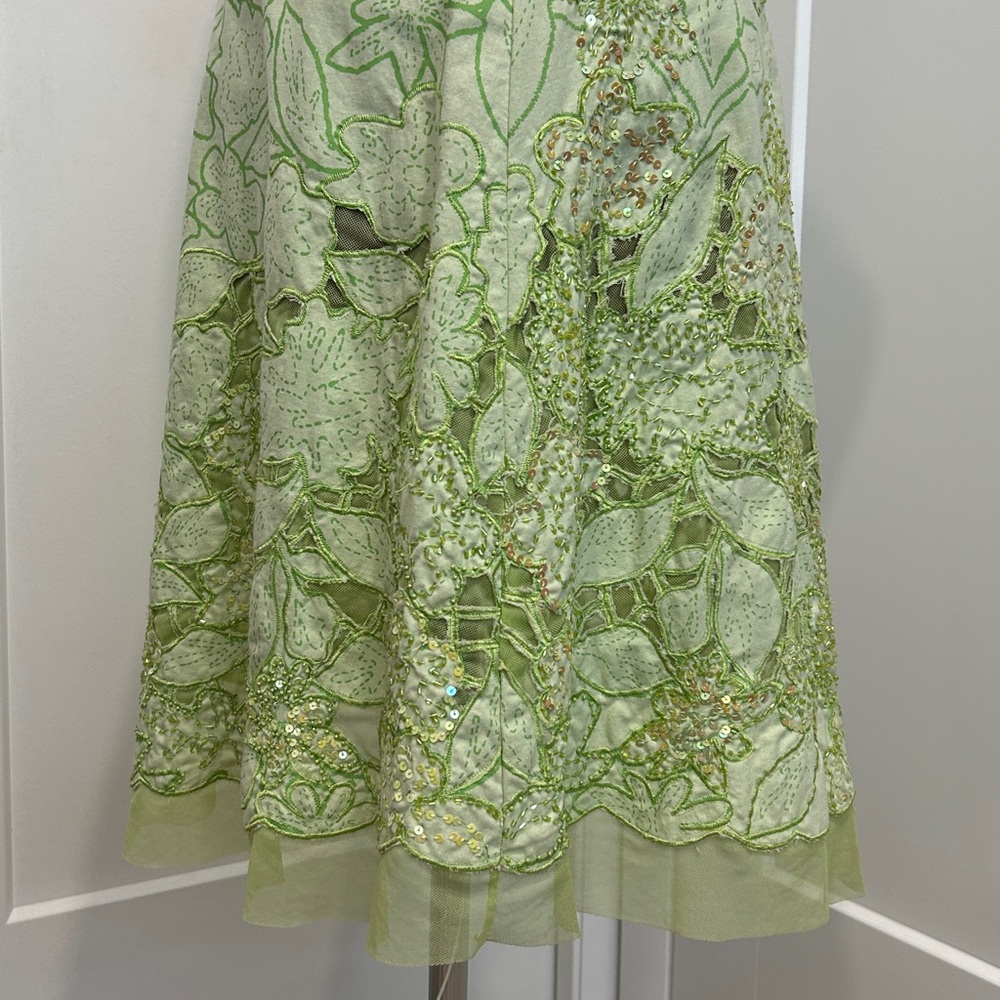Vintage 90’s Basil & Maude Heavily Beaded & Sequined Green A-Line Skirt | SZ 6